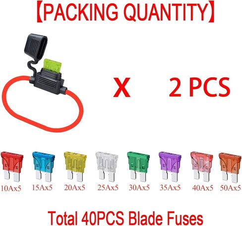 GNAWRISHING 10 AWG ATC/ATO حامل فيوز مضمن (قطعتان) ومصهر شفرة قياسي 5 قطع من كل مجموعة متنوعة 50A، 40A، 35A، 30A، 25A، 20A، 15A، 10A in Kuwait