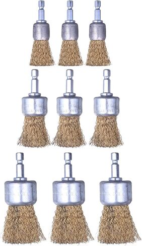 WENORA 9 Pack Wire Brush end Brush Set, Wire Brush for Drill 1/4 Inch Hex Shank Arbor 0.012" Brass Coated Crimped Wire Wheel, Paint-Surface and Small Spaces Can be Treated in Kuwait