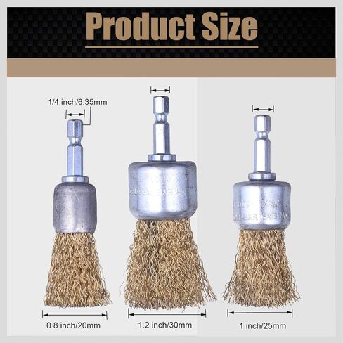 WENORA 9 Pack Wire Brush end Brush Set, Wire Brush for Drill 1/4 Inch Hex Shank Arbor 0.012" Brass Coated Crimped Wire Wheel, Paint-Surface and Small Spaces Can be Treated in Kuwait