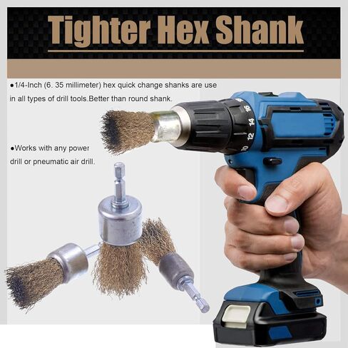 WENORA 9 Pack Wire Brush end Brush Set, Wire Brush for Drill 1/4 Inch Hex Shank Arbor 0.012" Brass Coated Crimped Wire Wheel, Paint-Surface and Small Spaces Can be Treated in Kuwait