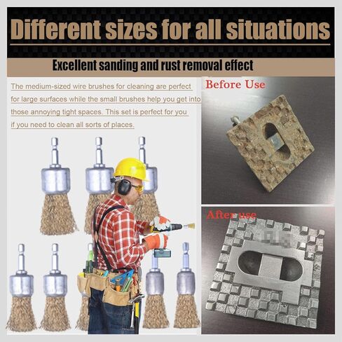 WENORA 9 Pack Wire Brush end Brush Set, Wire Brush for Drill 1/4 Inch Hex Shank Arbor 0.012" Brass Coated Crimped Wire Wheel, Paint-Surface and Small Spaces Can be Treated in Kuwait