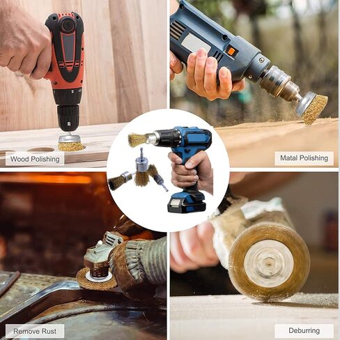 WENORA 9 Pack Wire Brush end Brush Set, Wire Brush for Drill 1/4 Inch Hex Shank Arbor 0.012" Brass Coated Crimped Wire Wheel, Paint-Surface and Small Spaces Can be Treated in Kuwait