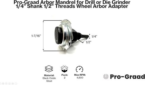 مغزل Arbor Pro-Graad للحفر أو مطحنة القالب 1/4" عرقوب 1/2" محول أربور عجلة الخيوط للتركيب 1/4" حتى 3/4" عجلات تلميع وتلميع واسعة مع فتحة مركزية 1/2" | 2 علية in Kuwait