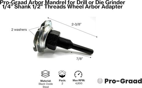 مغزل Arbor Pro-Graad للحفر أو مطحنة القالب 1/4" عرقوب 1/2" محول أربور عجلة الخيوط للتركيب 1/4" حتى 3/4" عجلات تلميع وتلميع واسعة مع فتحة مركزية 1/2" | 2 علية in Kuwait