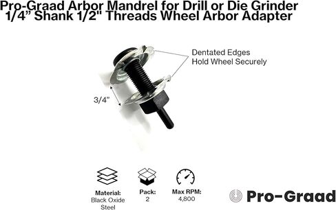 مغزل Arbor Pro-Graad للحفر أو مطحنة القالب 1/4" عرقوب 1/2" محول أربور عجلة الخيوط للتركيب 1/4" حتى 3/4" عجلات تلميع وتلميع واسعة مع فتحة مركزية 1/2" | 2 علية in Kuwait