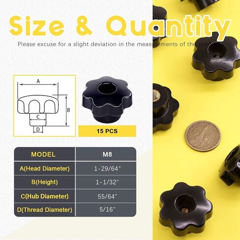 15Pcs M4 Star Knob Clamping Handle Nut Through Hole Set Brass Female Threaded Handle Screw On Knob Grip Black Plastic in Saudi Arabia