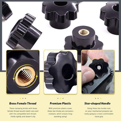 15Pcs M4 Star Knob Clamping Handle Nut Through Hole Set Brass Female Threaded Handle Screw On Knob Grip Black Plastic in Saudi Arabia