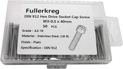 مسامير غطاء رأس المقبس Fullerkreg m3 x 8 مم، محرك مقبس Allen، Din 912، AISI 304 الفولاذ المقاوم للصدأ (18-8)، خيط كامل، لمسة نهائية لامعة، خيط الآلة، الكمية 100 in Kuwait