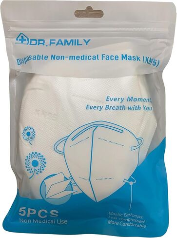 أقنعة الوجه KN95 للاستعمال مرة واحدة من دكتور فاميلي، قناع غير منسوج يمكن التخلص منه بخمس طبقات، حلقات أذن مرنة، سلك أنف قابل للتعديل، خفيف الوزن، مثالي للمكتب، والسفر، وفي الداخل، 5 وحدات/حقيبة in Kuwait