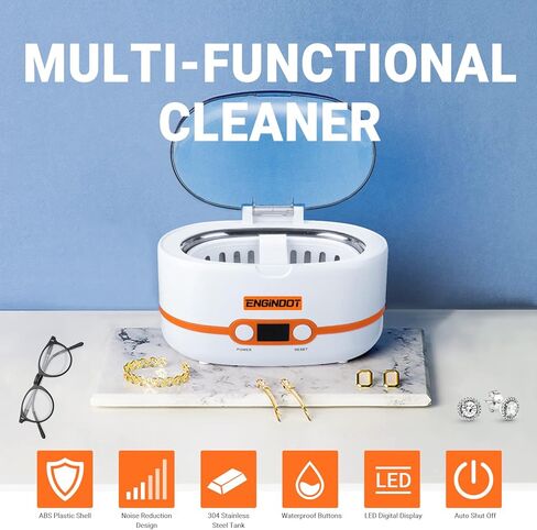 منظف ​​المجوهرات بالموجات فوق الصوتية، إنجيندوت 600 مل آلة التنظيف بالموجات فوق الصوتية الاحترافية، آلة تنظيف منزلية محمولة مع خمسة مؤقت رقمي للنظارات والساعات والأقراط والخواتم والقلائد والعملات المعدنية in Kuwait