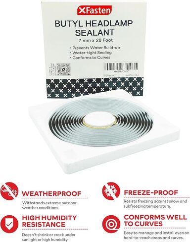 XFasten Butyl Headlamp Sealant، 7 ملم × 20 قدم، 7 ملم سميك، شريط حبل بوتيل مطاطي للسيارات من فئة OEM للمصابيح الأمامية، المصباح الأمامي، الزجاج الأمامي، النافذة، وشريط مانع التسرب لضوء حمام السباحة in Saudi Arabia