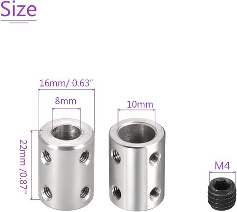 DMiotech 2 Pack 8-10mm Bore L22XD16 Rigid Coupling Shaft Coupling Joint Connector w Screws Stainless Steel Motor Shaft Extension Connector for 3D Printer in Saudi Arabia