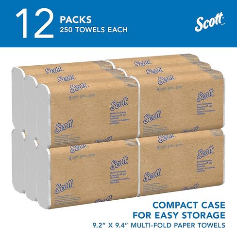 مناشف ورقية متعددة الطيات من Scott® (01804)، مزودة بجيوب امتصاصية™، ورق مقاس 9.2 × 9.4 بوصة، أبيض، (250 ورقة/عبوة، 16 حزمة/علبة، 4000 ورقة/علبة) in Saudi Arabia
