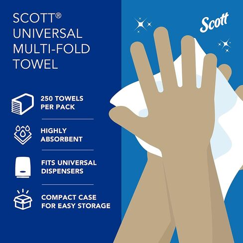 مناشف ورقية متعددة الطيات من Scott® (01804)، مزودة بجيوب امتصاصية™، ورق مقاس 9.2 × 9.4 بوصة، أبيض، (250 ورقة/عبوة، 16 حزمة/علبة، 4000 ورقة/علبة) in Saudi Arabia
