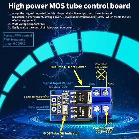وحدة محرك تبديل CenryKay MOSFET، 10 قطع DC 5V-36V 15A (بحد أقصى 30A) 400 واط مزدوج عالي الطاقة 0-20 كيلو هرتز PWM لوحة تحكم بمفتاح التشغيل in Saudi Arabia