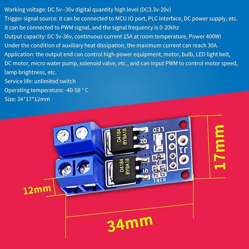 وحدة محرك تبديل CenryKay MOSFET، 10 قطع DC 5V-36V 15A (بحد أقصى 30A) 400 واط مزدوج عالي الطاقة 0-20 كيلو هرتز PWM لوحة تحكم بمفتاح التشغيل in Saudi Arabia