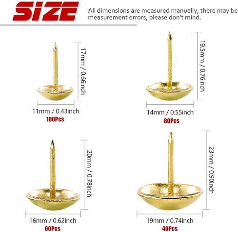 Hilitchi 280-Pieces [4-Size] Tacks Bronze Nail Pins Upholstery Nail Tacks Furniture Thumb Tack Pins Assortment Kit - Size Include: 7/16'' 9/16'' 5/8'' 3/4'' (Bronze) in Kuwait