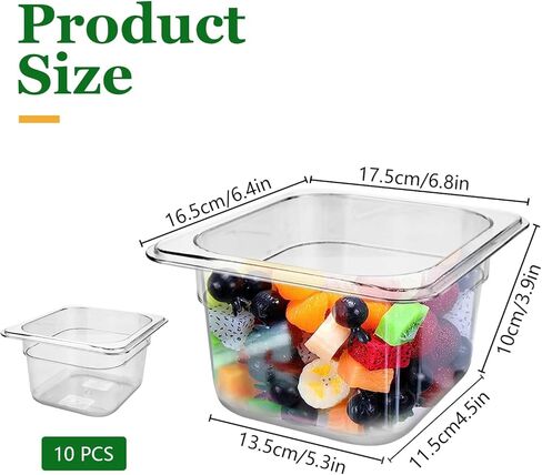 10 عبوات من مقالي الطعام البلاستيكية الشفافة من SHUESS، مقاس 1/6 مقاس 4 بوصات وعاء PET عميق قابل للتكديس مع مؤشر للسعة، حاويات تخزين طعام تجارية مربعة للفواكه والخضروات والذرة والفاصوليا in Kuwait