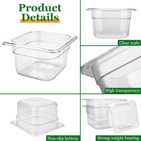 10 عبوات من مقالي الطعام البلاستيكية الشفافة من SHUESS، مقاس 1/6 مقاس 4 بوصات وعاء PET عميق قابل للتكديس مع مؤشر للسعة، حاويات تخزين طعام تجارية مربعة للفواكه والخضروات والذرة والفاصوليا in Kuwait