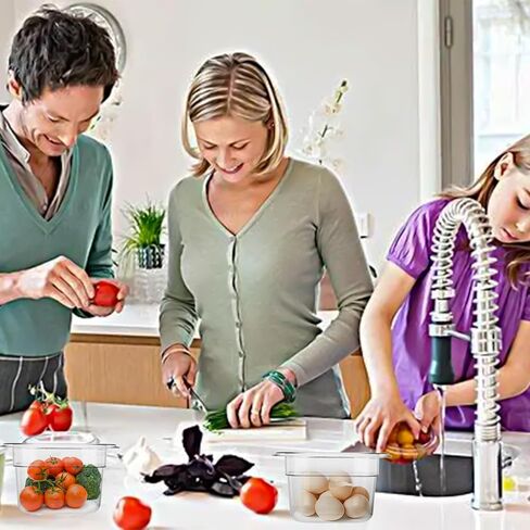 10 عبوات من مقالي الطعام البلاستيكية الشفافة من SHUESS، مقاس 1/6 مقاس 4 بوصات وعاء PET عميق قابل للتكديس مع مؤشر للسعة، حاويات تخزين طعام تجارية مربعة للفواكه والخضروات والذرة والفاصوليا in Kuwait