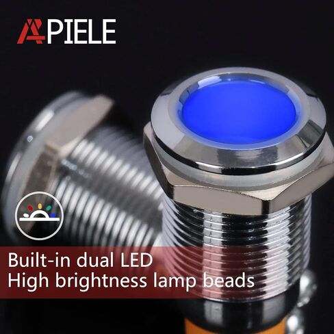 APIELE Indicator Light 12mm 1/2" Waterproof IP67 Metal Signal Lamp 12V AC/DC LED Pilot Dash Lamp Concave Head Green for Car Truck Boat (Blue, 12mm) in Kuwait