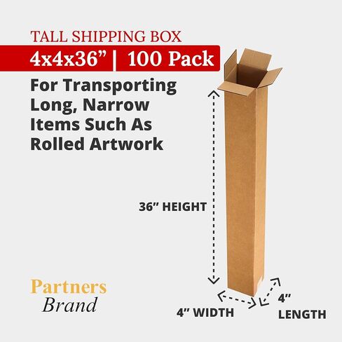 PARTNERS BRAND 4x4x36 Tall Corrugated Boxes, Tall, 4L x 4W x 36H, Pack of 25 | Shipping, Packaging, Moving, Storage Box for Home or Business, Strong Wholesale Bulk Boxes in Saudi Arabia