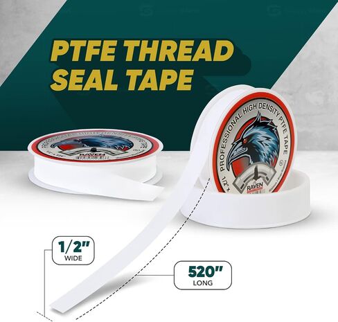 شريط ختم خيط UUD34520H-10 PTFE للسباكين، أبيض رمادي 3/4 بوصة × 520 بوصة (عبوة من 10 لفات)، 3/4 in Kuwait