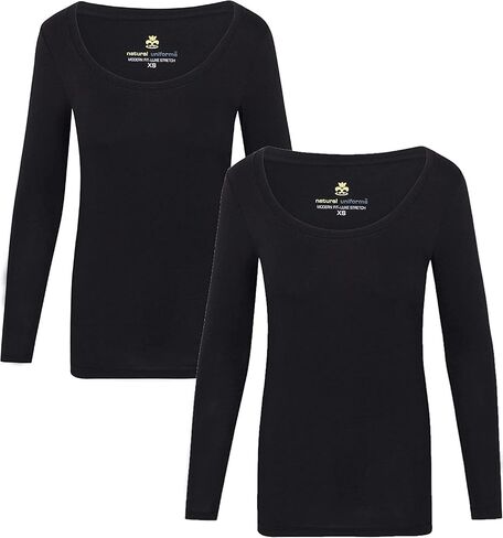 Natural Uniforms Women's Long Sleeve Extra Wide Scoop-Neck T-Shirt Under Scrub in Kuwait