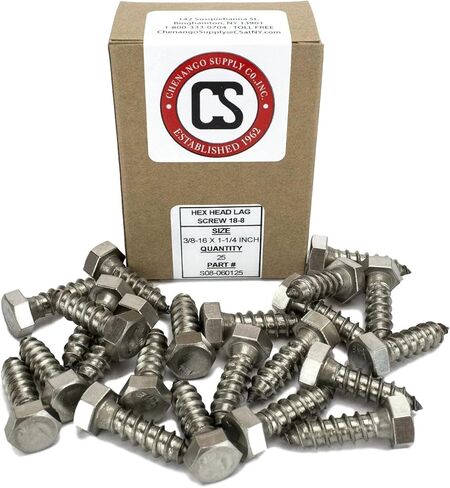 برغي سداسي متخلف من الفولاذ المقاوم للصدأ مقاس 3/8 × 1-1/4 بوصة من Chenango (يتوفر في القائمة أطوال من 1 بوصة إلى 5 بوصات)، 18-8 من الفولاذ المقاوم للصدأ، 25 قطعة (3/8 × 1-1/4) in Kuwait