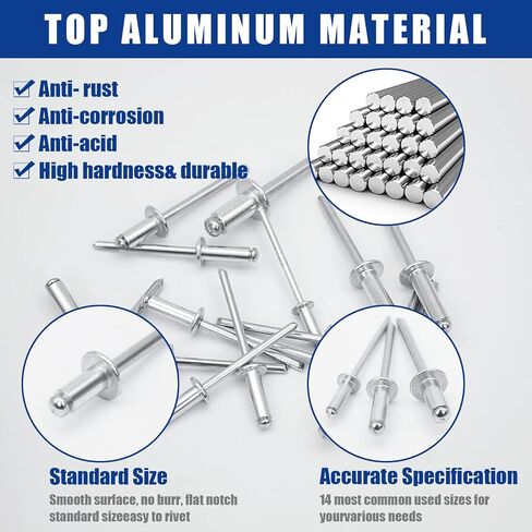 520PCS Pop Rivets Assortment Kit, JROUTH 14 Common Sizes Aluminum Rivets-3/32" 1/8" 5/32" 3/16" 1/4", Assortment Blind Rivets Widely Used in Construction, Automobile, Ship, Machine, Furniture etc. in Kuwait