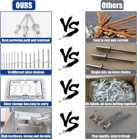 520PCS Pop Rivets Assortment Kit, JROUTH 14 Common Sizes Aluminum Rivets-3/32" 1/8" 5/32" 3/16" 1/4", Assortment Blind Rivets Widely Used in Construction, Automobile, Ship, Machine, Furniture etc. in Kuwait