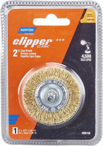 Norton Wire Brush, Clipper 2" Wire Wheel for Drill and Pencil Grinder, Coated Brass Brush for Cleaning, Crimped Wire Metal Brush, Pack of 1 in Kuwait