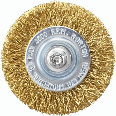 Norton Wire Brush, Clipper 2" Wire Wheel for Drill and Pencil Grinder, Coated Brass Brush for Cleaning, Crimped Wire Metal Brush, Pack of 1 in Kuwait