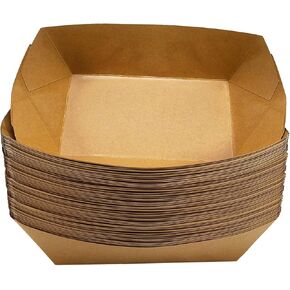 PQZKLDP 50pcs 4 Lb Brown Disposable Paper Food Tray, Paperboard Tray, Compostable Kraft Paper Container for Carnivals, Fires, Hot Corn Dogs, BBQ (#5 4Lb 50pcs) in Kuwait