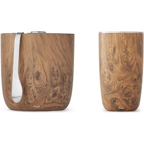 S'well Stainless Steel Ice Bucket with Tongs + Carafe - Teakwood - Triple-Layered Vacuum-Insulated Containers