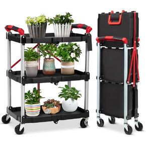 عربة محمولة قابلة للطي من Garvee، عربة خدمة محمولة، عربة أدوات من 3 طبقات، عربات أدوات قابلة للطي للمكتب والمستودع والمنزل، سعة تحميل 56 رطل لكل رف in Kuwait