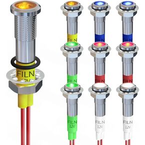 5 PCS 6MM(1/4‘’) 12V LED Indicator Light Mini Metal Waterproof IP67 Pilot Signal Lamp Red Green Yellow Blue White（[Black Anodized] Blue 5 Pcs)