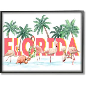 Stupell Industries Florida Flamingo Pool with Green Tropical Palms Framed Wall Art in Kuwait