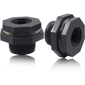 1 Pack 1-1/2" PVC Bulkhead Fitting for Rain Barrels, Aquariums - Dark Grey in Saudi Arabia