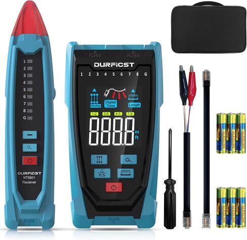 جهاز اختبار كابل الشبكة، جهاز اختبار كابل إيثرنت DURFICST NT8801، موقع مسافة الخطأ واختبار طول الكابل باستخدام تقنية TDR، شاشة ملونة 2.5 بوصة، جهاز اختبار شبكة RJ45 RJ11 مع حقيبة قماش in Kuwait