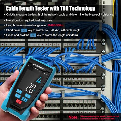 جهاز اختبار كابل الشبكة، جهاز اختبار كابل إيثرنت DURFICST NT8801، موقع مسافة الخطأ واختبار طول الكابل باستخدام تقنية TDR، شاشة ملونة 2.5 بوصة، جهاز اختبار شبكة RJ45 RJ11 مع حقيبة قماش in Kuwait