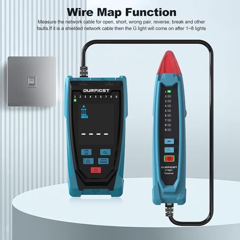 جهاز اختبار كابل الشبكة، جهاز اختبار كابل إيثرنت DURFICST NT8801، موقع مسافة الخطأ واختبار طول الكابل باستخدام تقنية TDR، شاشة ملونة 2.5 بوصة، جهاز اختبار شبكة RJ45 RJ11 مع حقيبة قماش in Kuwait