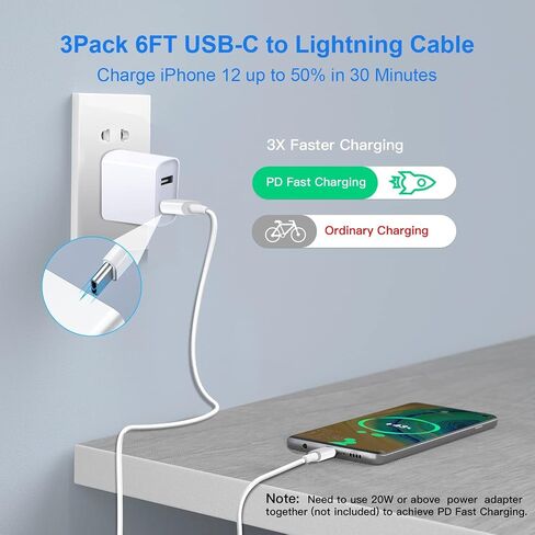 USB C to Lightning Cable Apple MFi Certified 3Pack 6FT iPhone Fast Charger Power Delivery Type Charging Cord Compatible with 14 13 Pro Max 12 11 XS XR X 8 iPad,White in Saudi Arabia