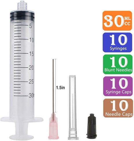 10 عبوات 30 مل من محاقن luer lock مع أغطية، وحقنة بلاستيكية للمختبرات العلمية وتوزيع السوائل متري متعدد الاستخدامات in Kuwait