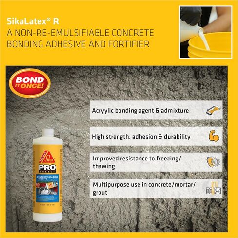 SIKA - SikaLatex R - غراء لاصق للخرسانة، أبيض - مزيج لملاط الأسمنت البورتلاندي / الخرسانة - مقاوم للتجميد والذوبان - 1 جالون in Kuwait