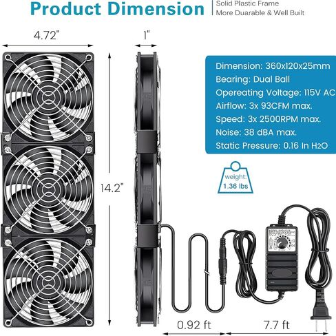 GDSTIME Dual 120mm AC Powered Fan with Variable Speed Controller 110V 120V in Kuwait