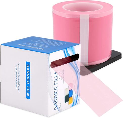 Annhua Barrier Film Dental Surface Barriers Adhesive Tape Sheets, Pink Dental Barrier Tape Tattoo Tape 4" x 6" Disposable Barrier Sheets with Edge Dispenser Box - 1200 Sheets|1 Roll in Kuwait