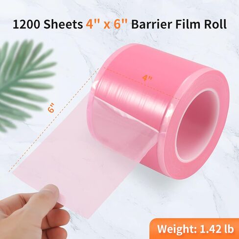 Annhua Barrier Film Dental Surface Barriers Adhesive Tape Sheets, Pink Dental Barrier Tape Tattoo Tape 4" x 6" Disposable Barrier Sheets with Edge Dispenser Box - 1200 Sheets|1 Roll in Kuwait
