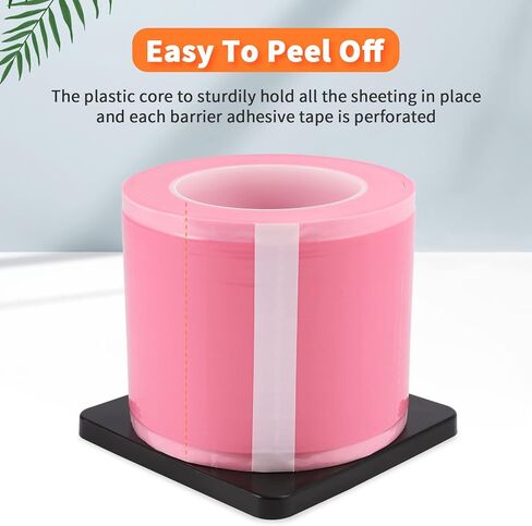 Annhua Barrier Film Dental Surface Barriers Adhesive Tape Sheets, Pink Dental Barrier Tape Tattoo Tape 4" x 6" Disposable Barrier Sheets with Edge Dispenser Box - 1200 Sheets|1 Roll in Kuwait