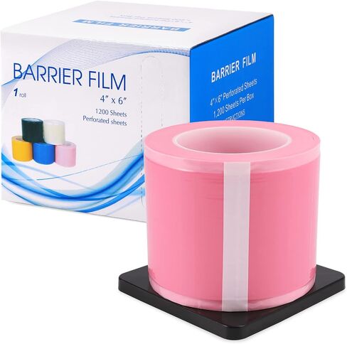 Annhua Barrier Film Dental Surface Barriers Adhesive Tape Sheets, Pink Dental Barrier Tape Tattoo Tape 4" x 6" Disposable Barrier Sheets with Edge Dispenser Box - 1200 Sheets|1 Roll in Kuwait